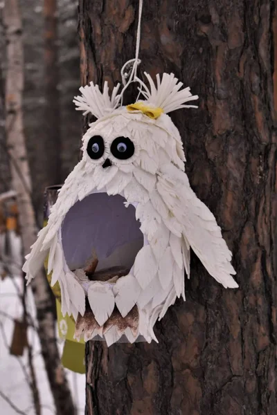 Vogelfutterstelle Auf Einem Baum Winter — Stockfoto