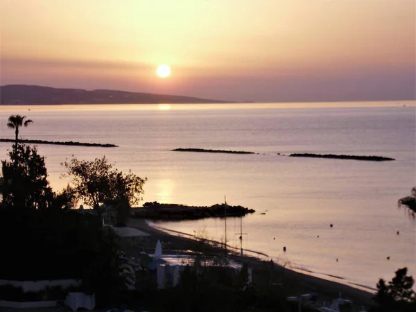 Cypern Limassol Soluppgång Medelhavets Kust Havsutsikt Turistområdet Synen Cypern Slappna — Stockfoto