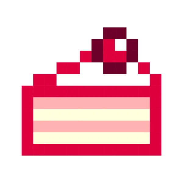 Aniversário bolo pixel arte desenho animado retro jogo estilo — Vetor de Stock