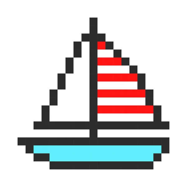 Navio iate barco pixel arte desenho animado retro jogo estilo — Vetor de Stock