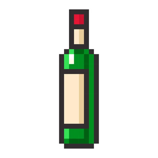 Fles wijn pixel cartoon retro game kunststijl — Stockvector