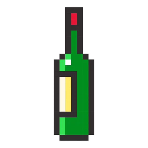 Bottle of wine pixel art cartoon retro game style — Stock Vector
