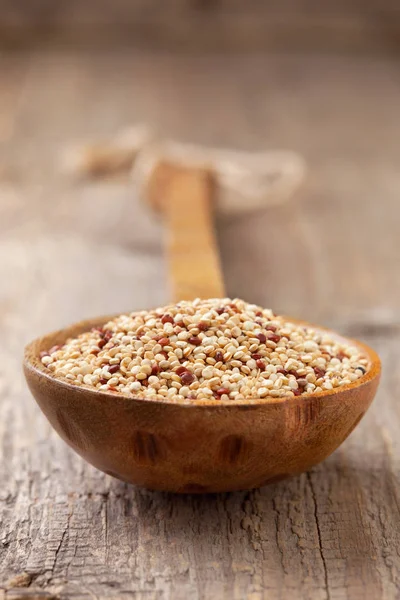 Quinoa dans une cuillère en bois — Photo