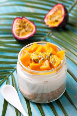 tropikal meyve bir kavanoza Cheesecake