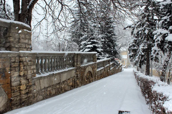 Vieux Pont Dans Neige Hiver — Photo