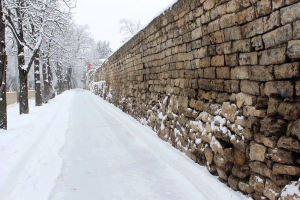 Route Hiver Long Vieux Mur — Photo