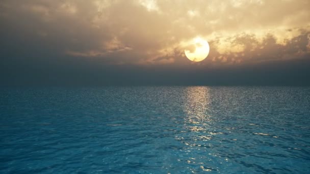 As nuvens pesadas flutuam sobre o oceano ao pôr-do-sol. Renderização 3D — Vídeo de Stock