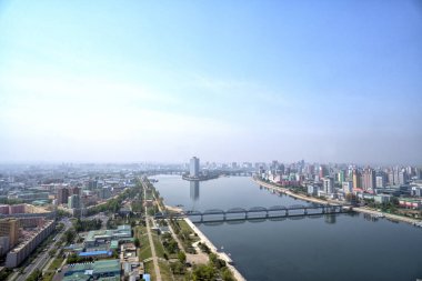 Pyongyang panoramik manzaralı sabahları. Kuzey Kore - Kuzey Kore. 02 Mayıs 2017.
