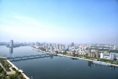 Pyongyang panoramik manzaralı sabahları. Kuzey Kore - Kuzey Kore. 02 Mayıs 2017.