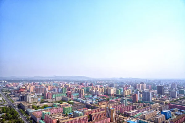 Pyongyang panoramik manzaralı sabahları. Kuzey Kore - Kuzey Kore. 02 Mayıs 2017.