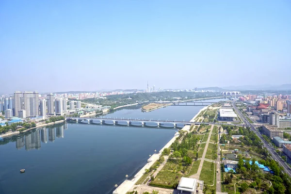Pyongyang panoramik manzaralı sabahları. Kuzey Kore - Kuzey Kore. 02 Mayıs 2017.
