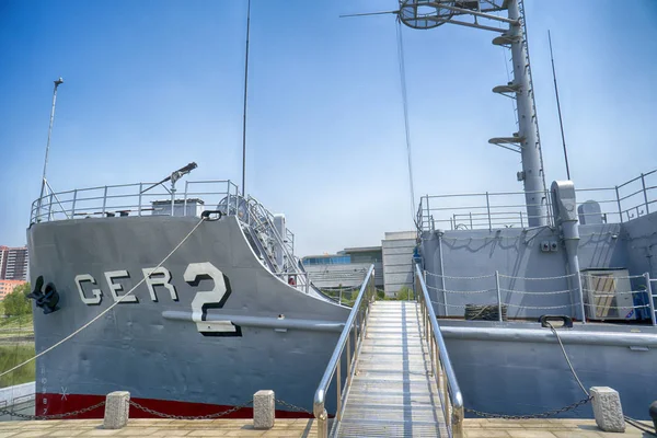 USS Pueblo (Ager-2) w Muzeum wojny zwycięsko wyzwolenia ojczyzny. 02 maja 2017. Pyongyang, KRLD - Korea Północna. Obrazek Stockowy