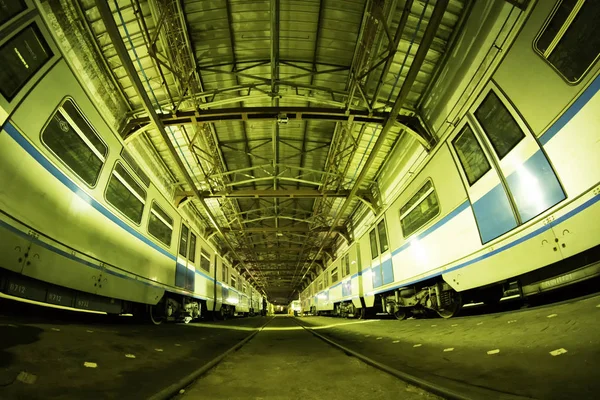 Moscow's subway trains in "Izmailovo" depot. June 09, 2017. Moscow. Russia — Stock Photo, Image