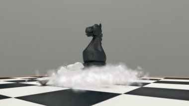 Satranç taşları düşme ve birbirlerini yok. UHD - 4k. 3D render.