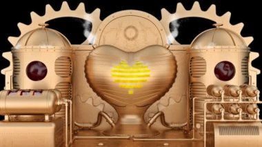 Steampunk stilize makine: kan rezervuar tankları (santrifüjler) girer ve sonra aşk kalp şeklinde fırın patlama ile yakar. UHD - 4k - 3d render