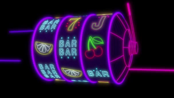 Neon Spielautomat Der Einen 777 Jackpot Knackt Uhd Darstellung — Stockvideo