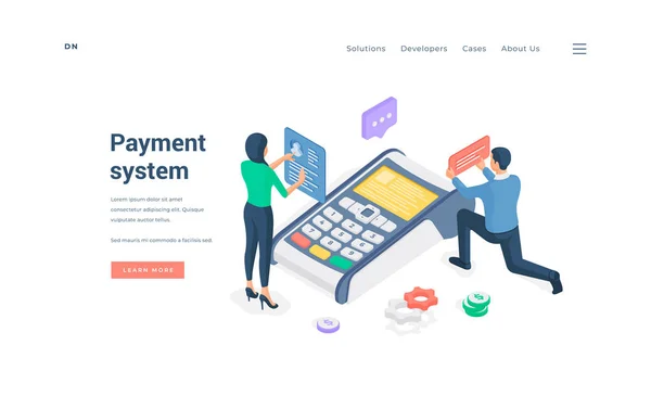 People using modern payment system isometric vector illustration. — Stock Vector