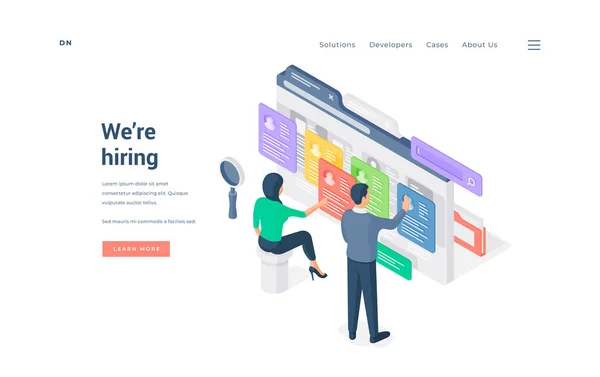Fachkräfte im Personalwesen surfen wieder isometrische Vektorillustration. — Stockvektor