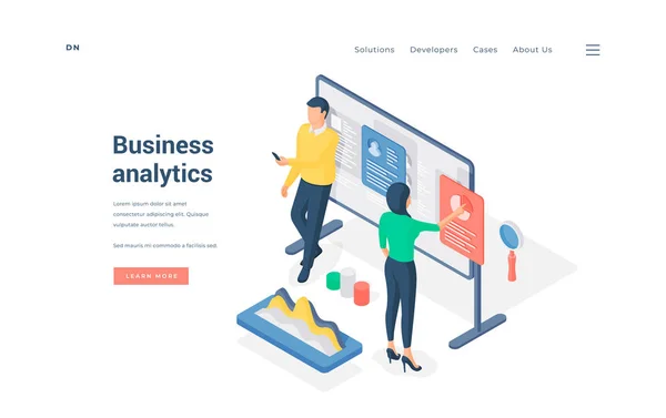 Virksomhedsanalytikere, der arbejder med data isometrisk vektorillustration . – Stock-vektor