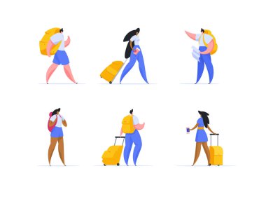 Seyahat ve seyahat düz vektör çizelgeleri toplu taşıma gezisini ayarlar