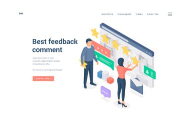 İnsanlar en iyi yorumları bırakıyorlar. İzometrik vektör illüstrasyonu