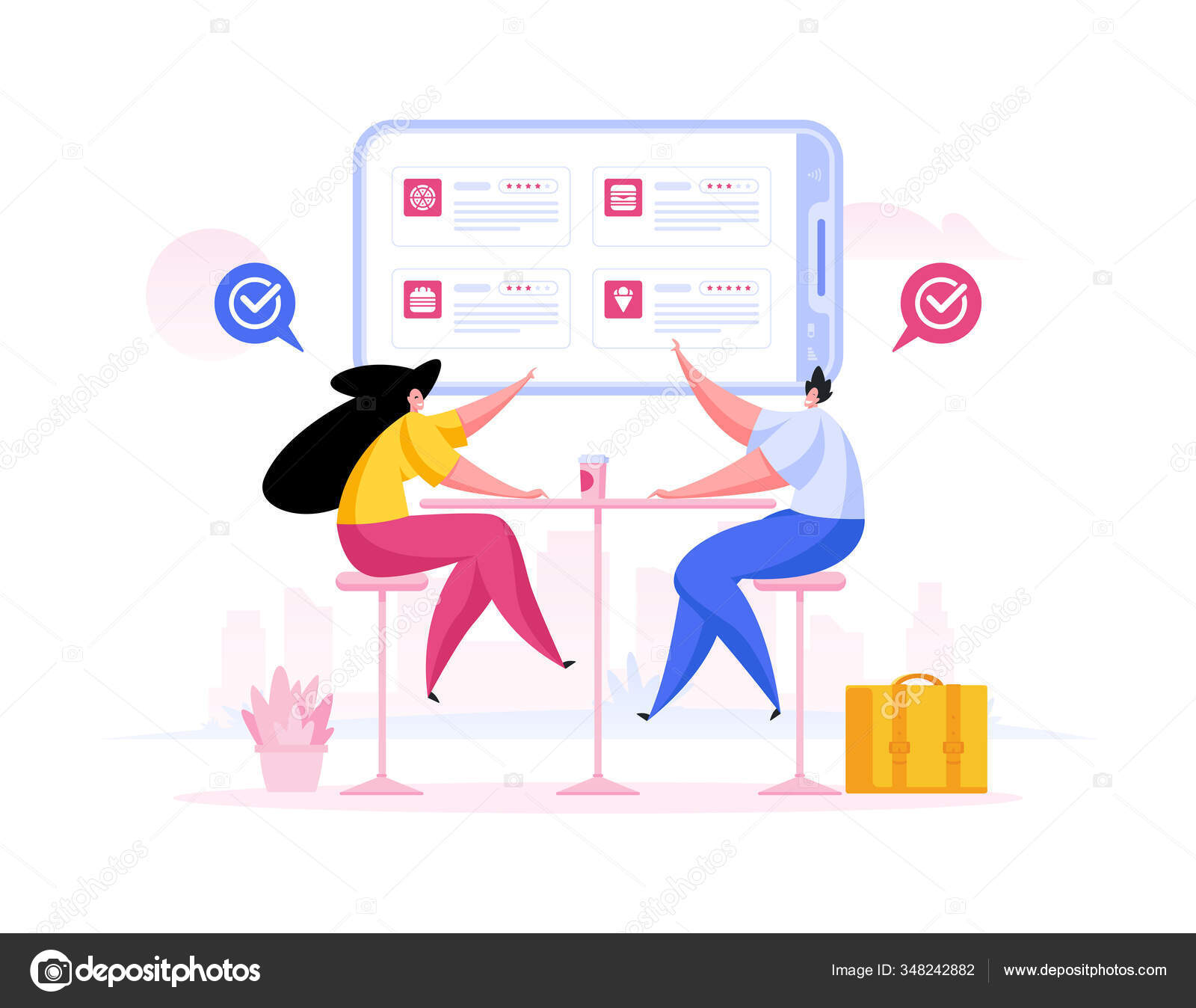 Couple ordering food through smartphone app. Flat cartoon people vector illustration Stock Vector Image by ©vectorstudi #348242882 Couple ordering food through smartphone app. Flat cartoon people vector illustration Stock Vector Image by ©vectorstudi #348242882