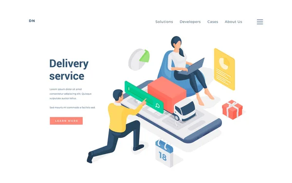 Couple using online delivery service. Isometric vector illustration — ストックベクタ