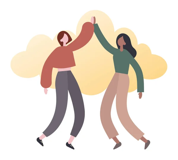 Modern women giving high five. Flat vector illustration — 图库矢量图片