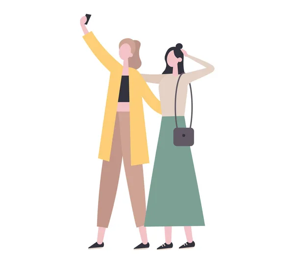 Stylish friends taking selfie together. Flat vector illustration — Διανυσματικό Αρχείο