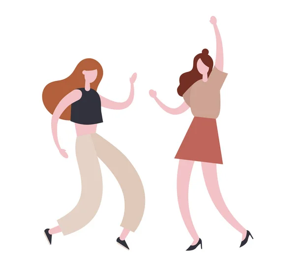 Energetic women dancing together during party. Flat vector illustration — Stockvector