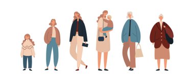 Modern women of various ages. Flat vector illustration clipart