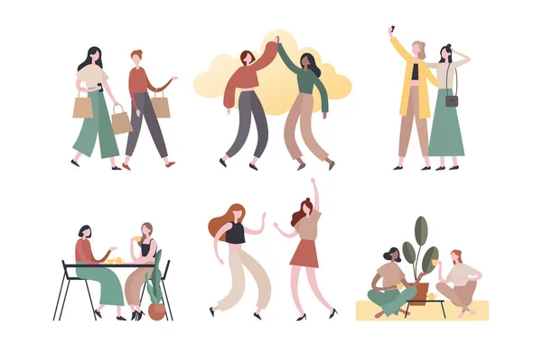 Des amies qui font diverses activités. Illustration vectorielle plate — Image vectorielle