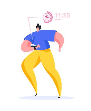 Happy sportsman checking time on smart watch