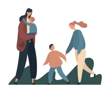 Mutlu aile parkta oynuyor. Düz vektör illüstrasyonu