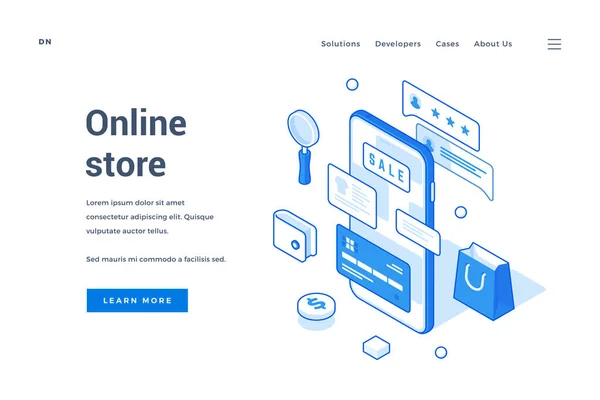 Vector of website page promoting online store — Stock Vector