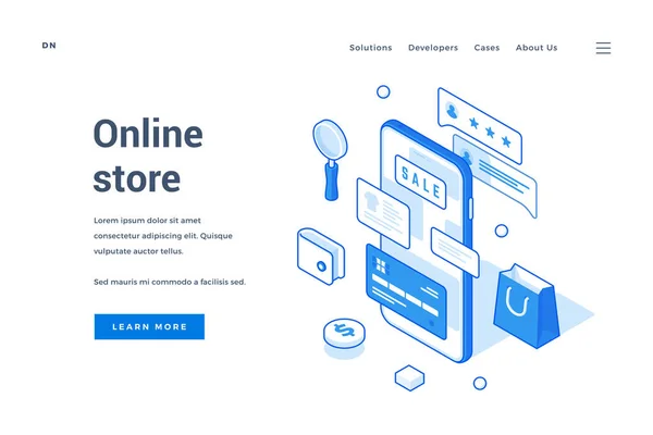 Vector de página web promoviendo tienda online — Archivo Imágenes Vectoriales