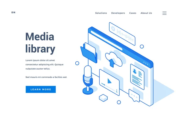 Banner do site para serviço de biblioteca de mídia —  Vetores de Stock