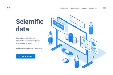 Bilimsel veriler hakkında mavi ve beyaz web sitesi tasarımı