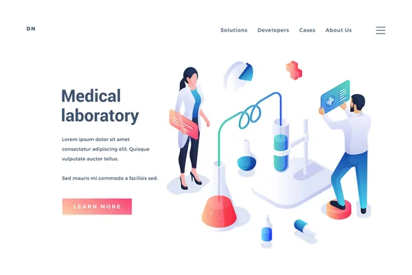 Banner isométrico del sitio web para servicio de laboratorio médico — Vector de stock