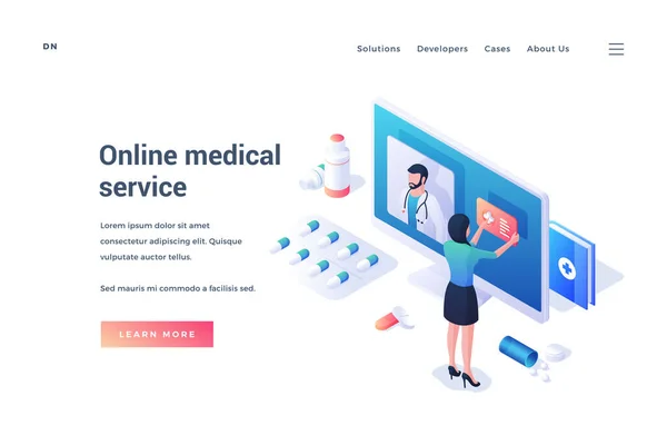 インターネット上のオンライン医療サービスの促進とウェブページ — ストックベクタ