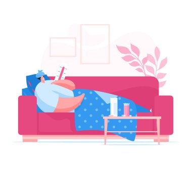 Evde ateşi olan hasta bir adam var.