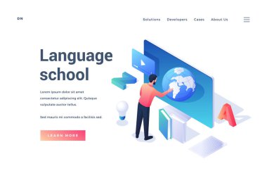 Dil okulunun tanıtımı için web sitesi izometrik pankartıName