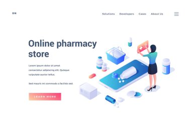 Beyaz arka planda online eczane uygulaması olan web sitesi tasarımı