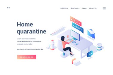 Uzaktan karantinada çalışan kişinin olduğu bir web pankartı