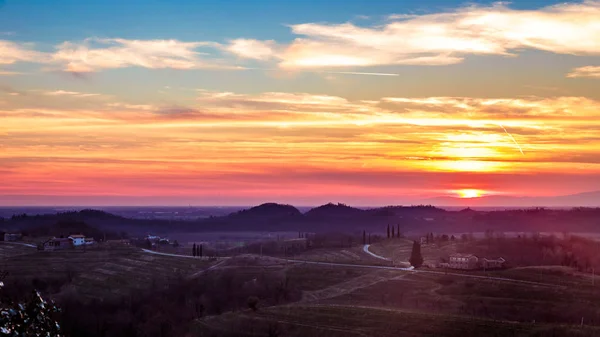Západ slunce ve vinicích Rosazzo — Stock fotografie