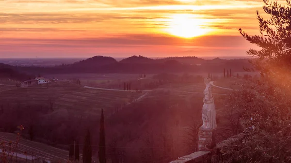 Pôr do sol nas vinhas de Rosazzo — Fotografia de Stock