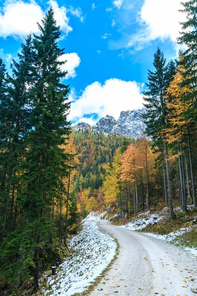 Caminho de trekking em um dia de outono nos alpes — Fotografia de Stock