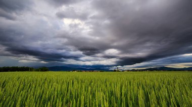 Ortaçağ Köyü üzerinde akşam fırtına