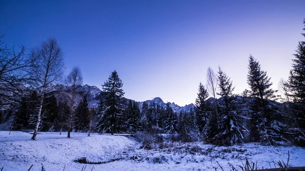 Solnedgången efter den första snöfall — Stockfoto