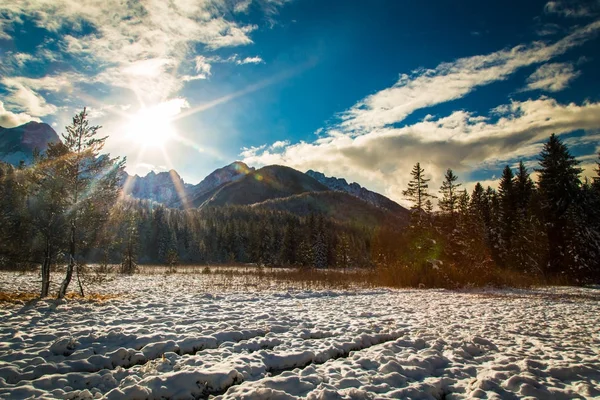 Primera nieve en la montaña — Foto de Stock